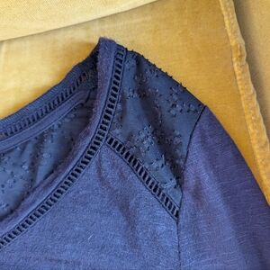 Anthropologie Eyelet 3/4 Sleeve Top